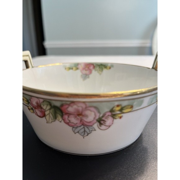 Nippon Other - Vtg Nippon Double Handled Hand Painted Roses Floral Candy Trinket Dish Bowl
